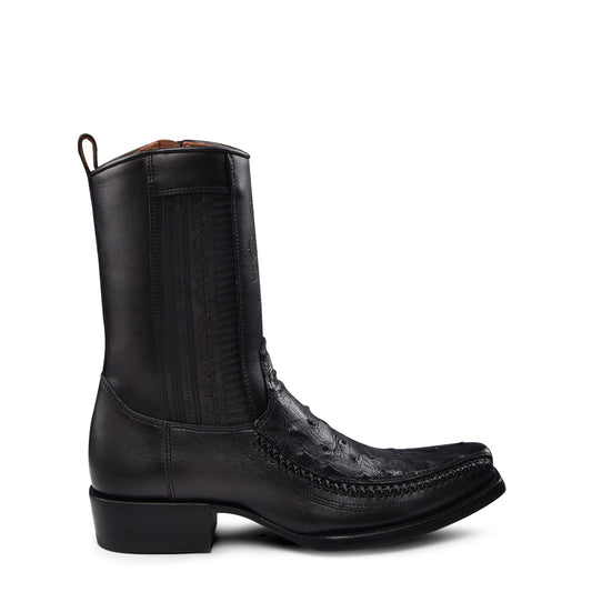 Black Ostrich Laser & Woven Narrow Square Toe