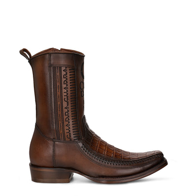 Brown Caiman Laser & Woven Narrow Square Toe