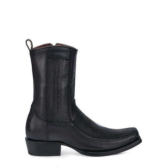 Black Stingray Laser & Woven Narrow Square Toe