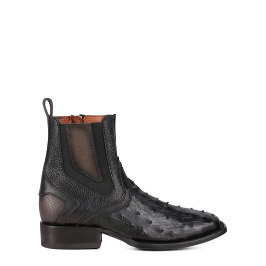 Black Ostrich Zipper Square Toe