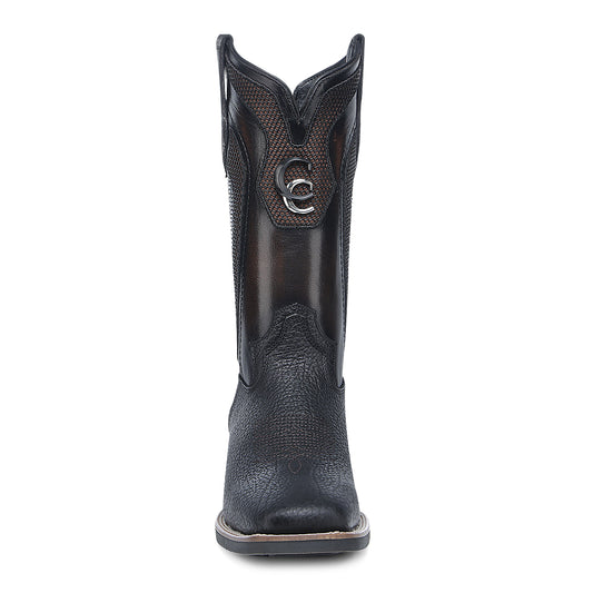 Black & Honey American Bison Embroidery & Studs Square Toe