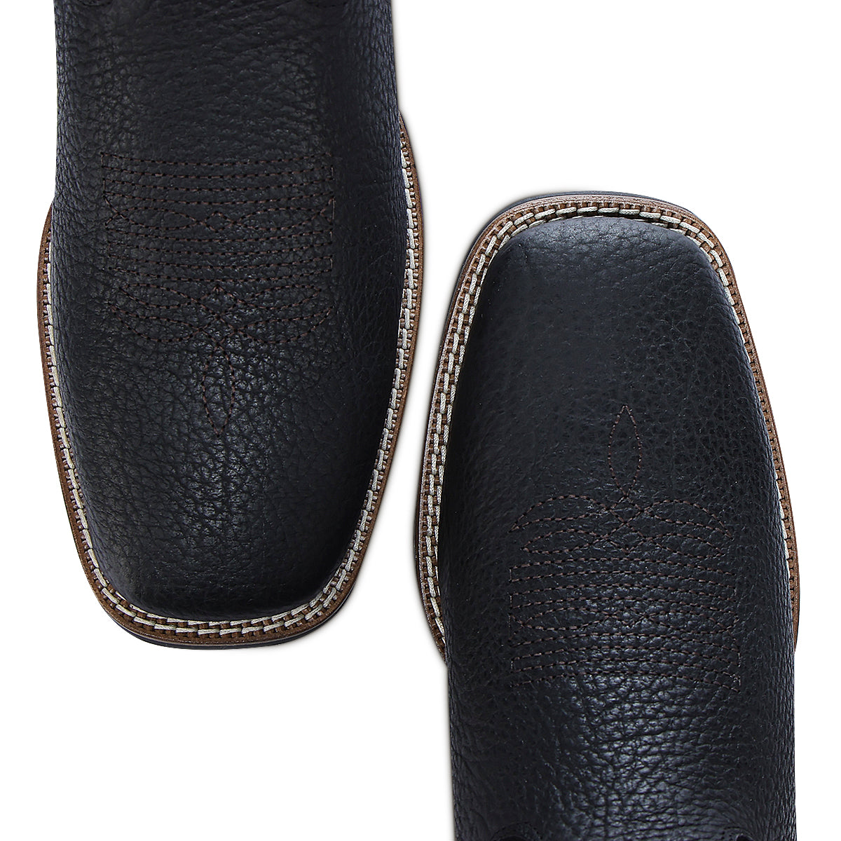 Black & Honey American Bison Embroidery & Studs Square Toe