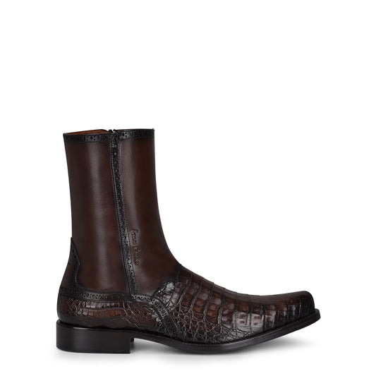 Brown Caiman Zipper Round Toe
