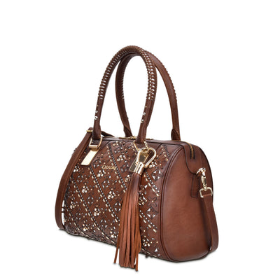 Brown Laser & Woven & Swarovsky Purse