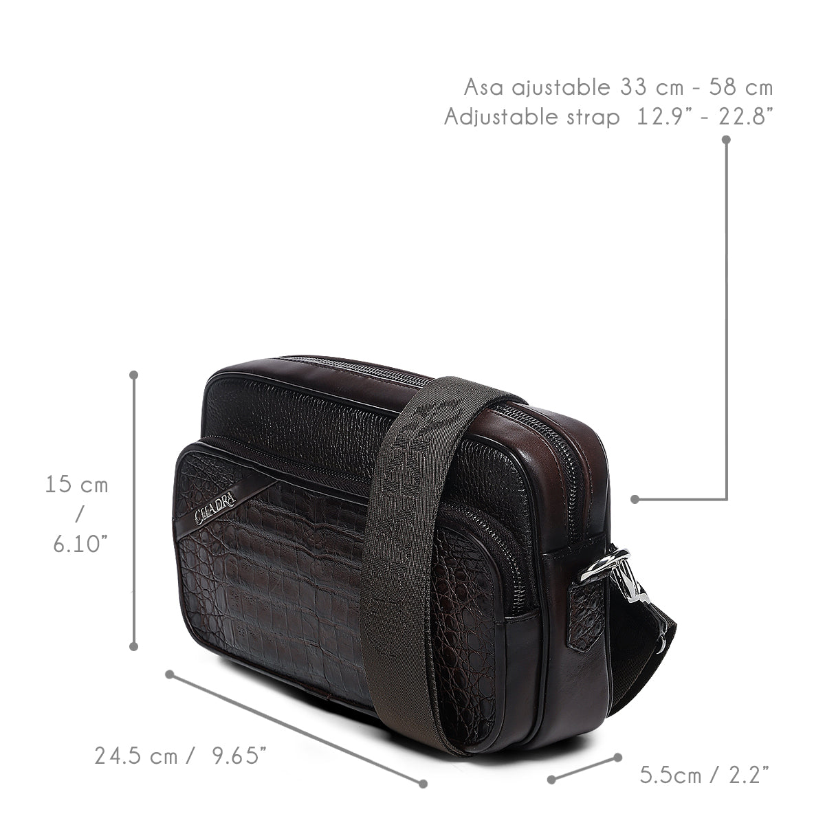 Cuadra Chocolate Caiman Zipper Bag DU755