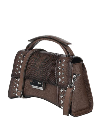 Brown Python Top Handle Handbag