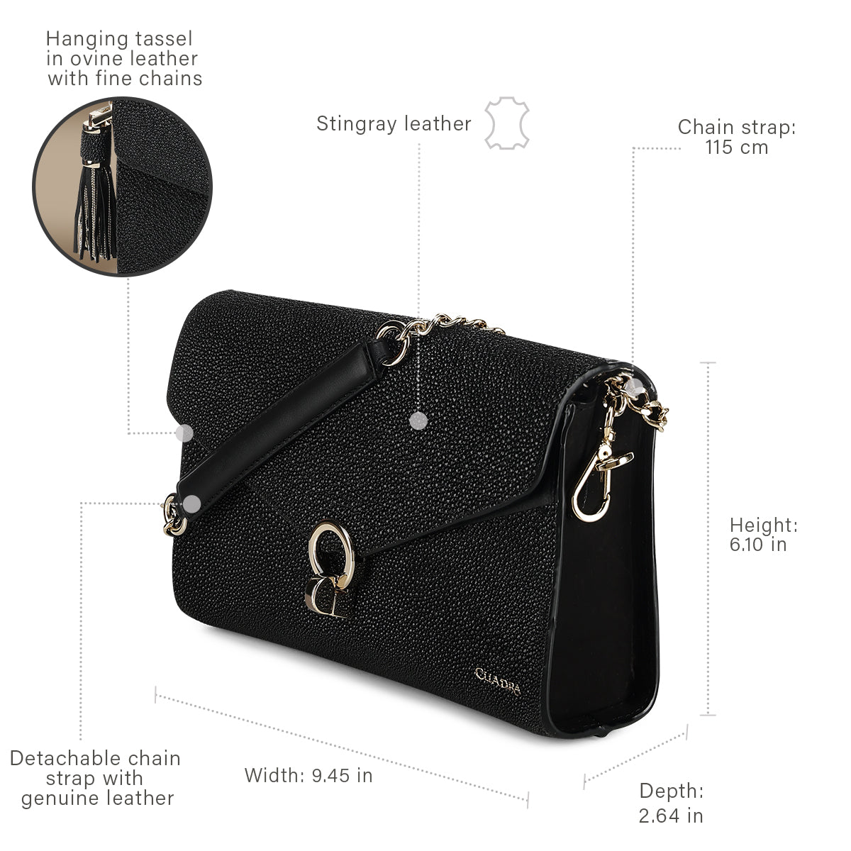Cuadra Black Stingray Stiching Bag DU821