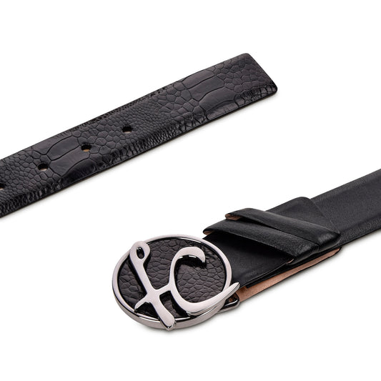 Cuadra Black Ostrich Leg Belt BC276