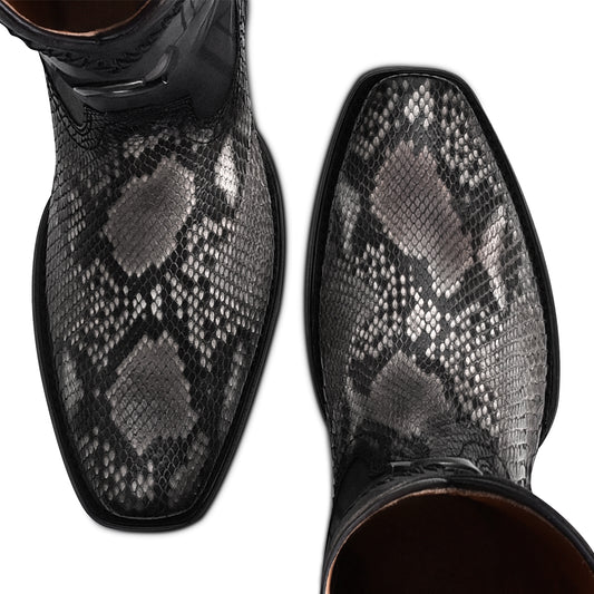Cuadra Black Python Laser Embroidery Square Toe CU553
