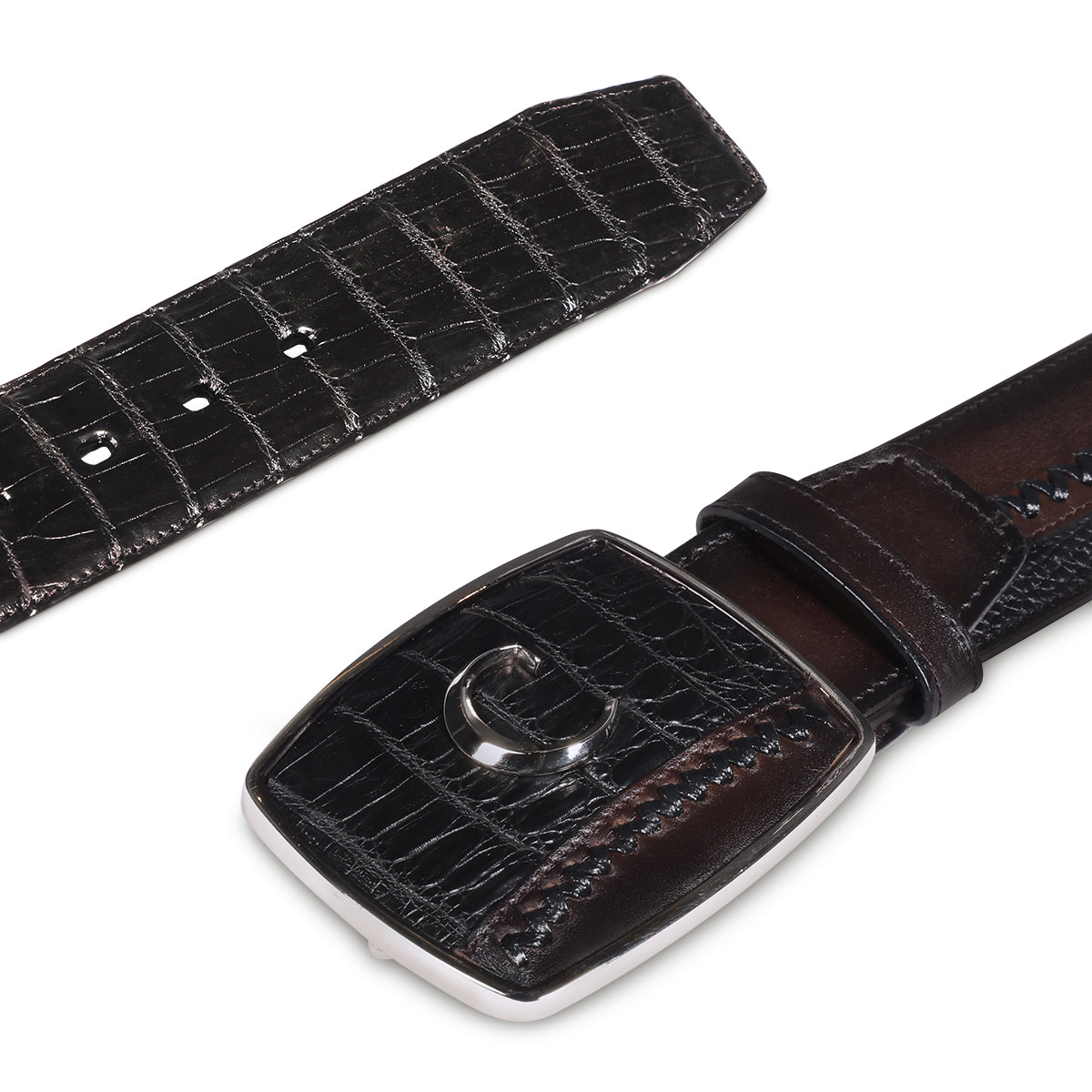 Black Caiman Embroidery Belt