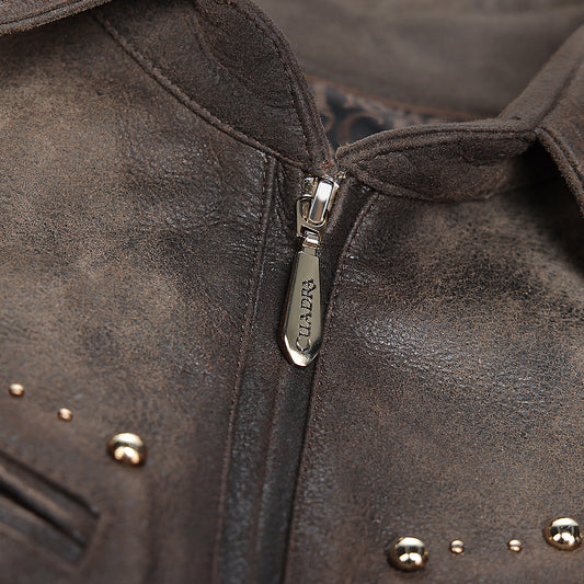 Cuadra Brown Elastic & Studs & ZIpper Jacklet JC344