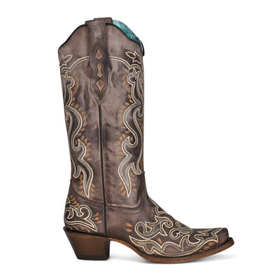 Brown White Embroidery Snip Toe