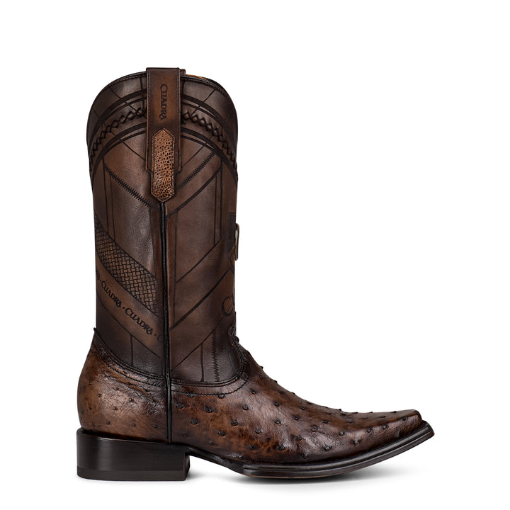 Arauco Chocolate Ostrich Laser & Woven Narrow Square Toe