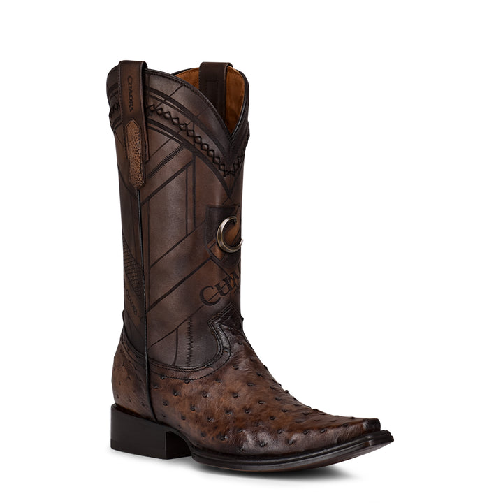 Arauco Chocolate Ostrich Laser & Woven Narrow Square Toe