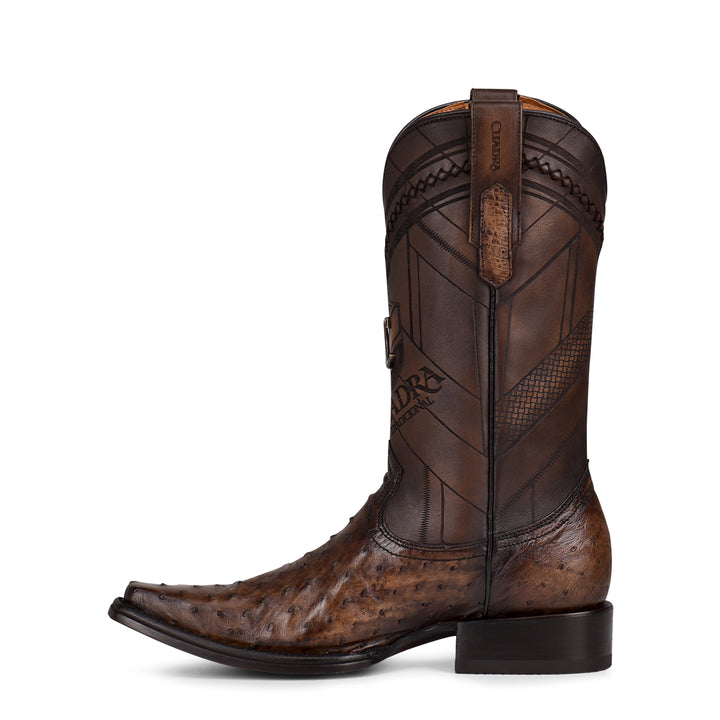 Arauco Chocolate Ostrich Laser & Woven Narrow Square Toe