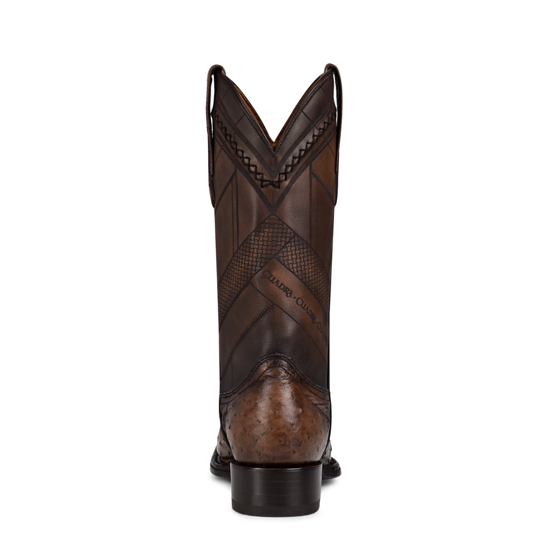 Arauco Chocolate Ostrich Laser & Woven Narrow Square Toe