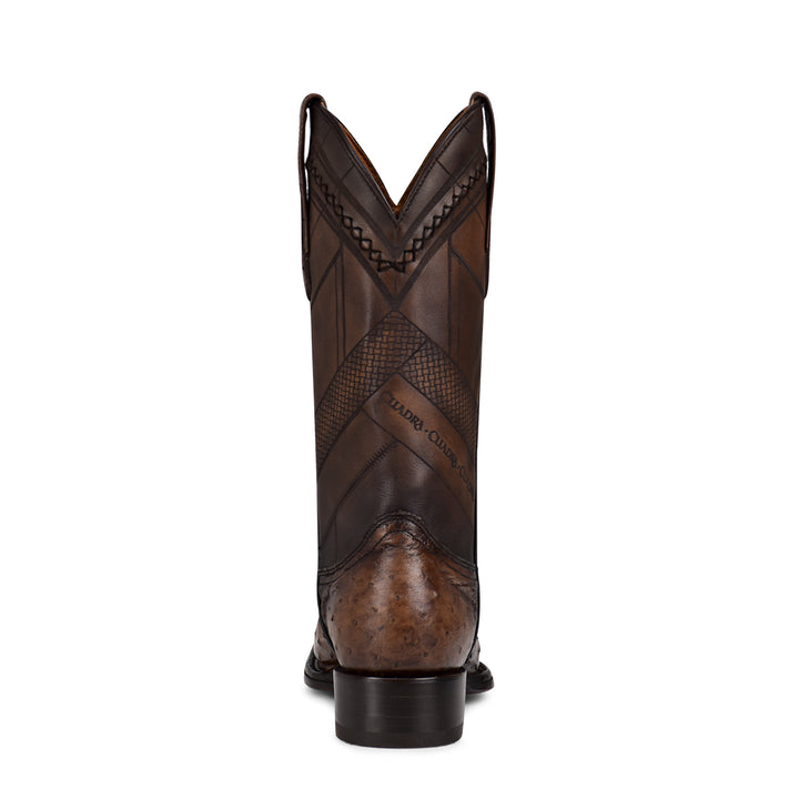 Arauco Chocolate Ostrich Laser & Woven Narrow Square Toe