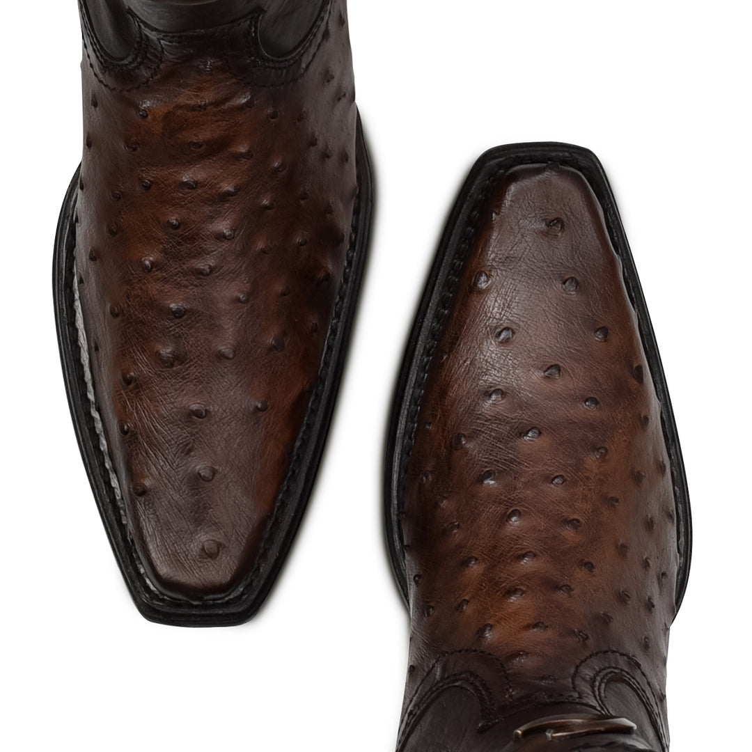 Arauco Chocolate Ostrich Laser & Woven Narrow Square Toe