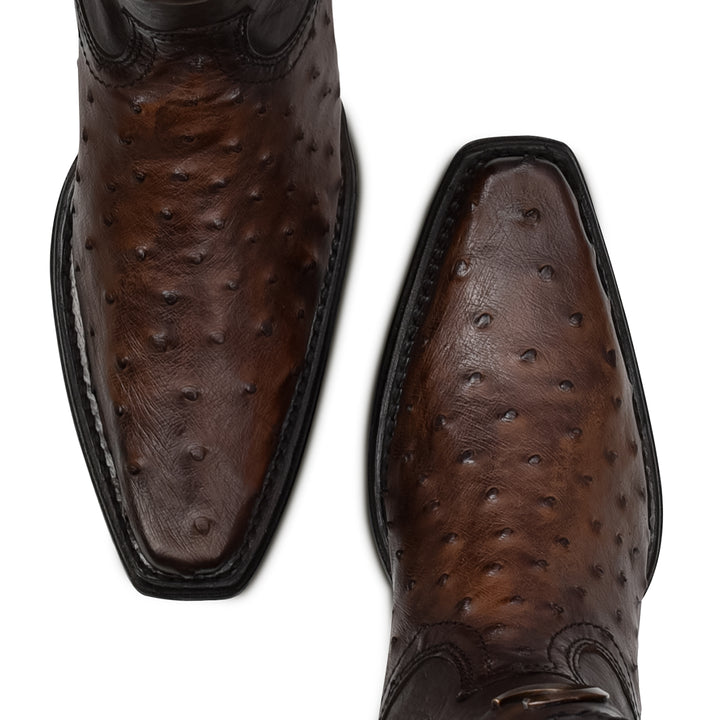Arauco Chocolate Ostrich Laser & Woven Narrow Square Toe