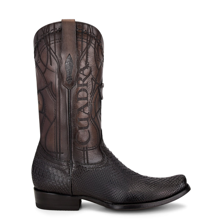 Plunge Black Python Laser & Embroidery Narrow Square Toe
