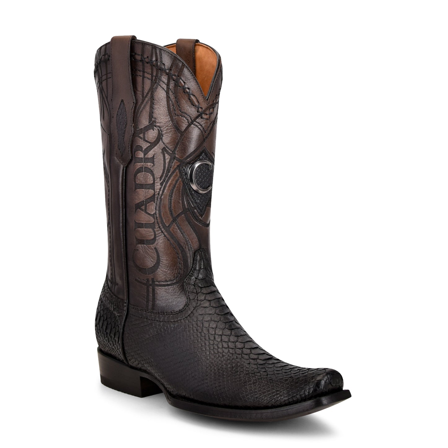 Plunge Black Python Laser & Embroidery Narrow Square Toe