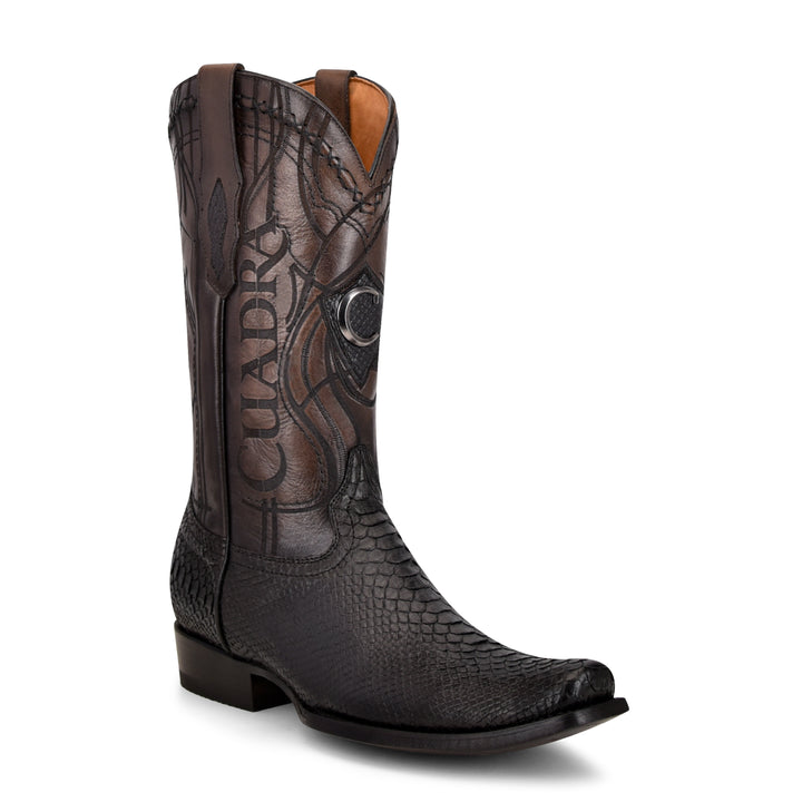 Plunge Black Python Laser & Embroidery Narrow Square Toe