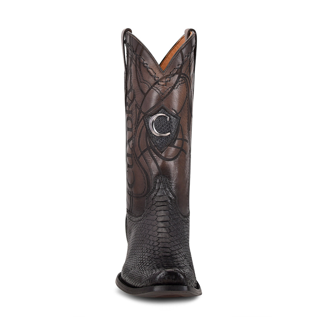 Plunge Black Python Laser & Embroidery Narrow Square Toe