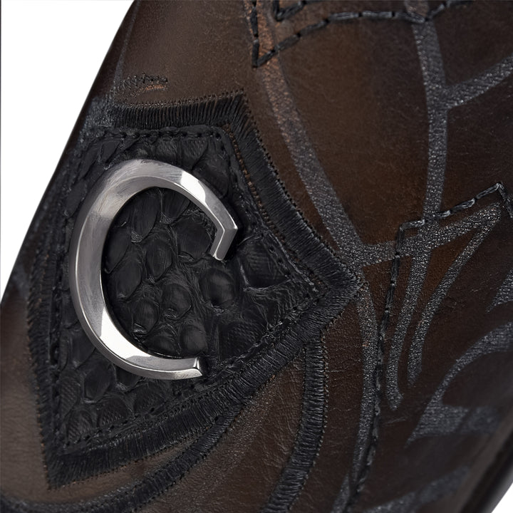 Plunge Black Python Laser & Embroidery Narrow Square Toe
