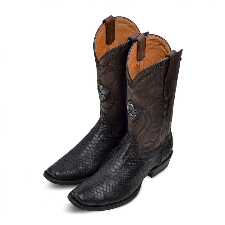 Plunge Black Python Laser & Embroidery Narrow Square Toe