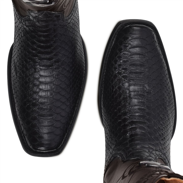 Plunge Black Python Laser & Embroidery Narrow Square Toe