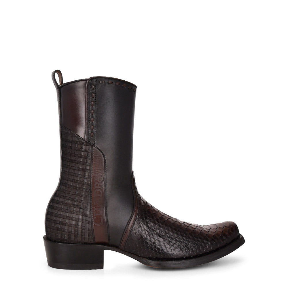 Lisboa Black Python Laser & Woven Zipper Narrow Square Toe