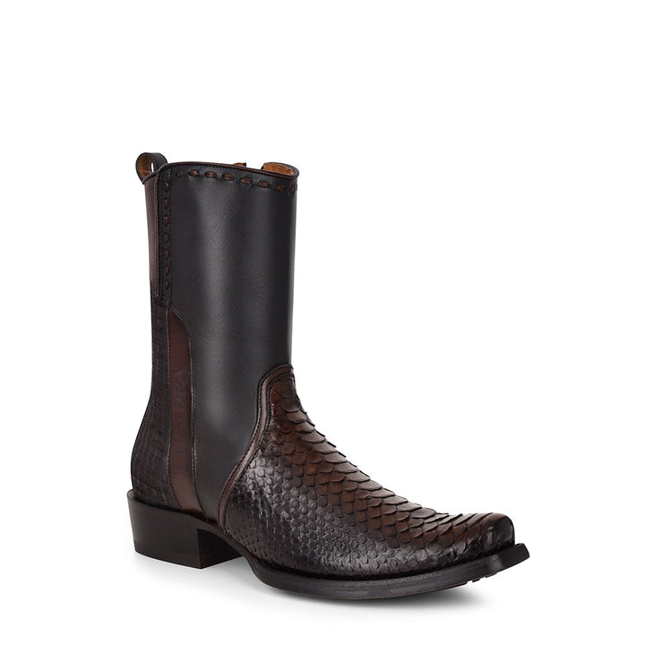 Lisboa Black Python Laser & Woven Zipper Narrow Square Toe