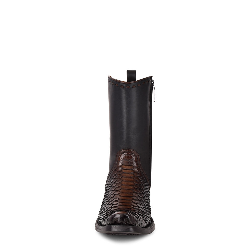 Lisboa Black Python Laser & Woven Zipper Narrow Square Toe