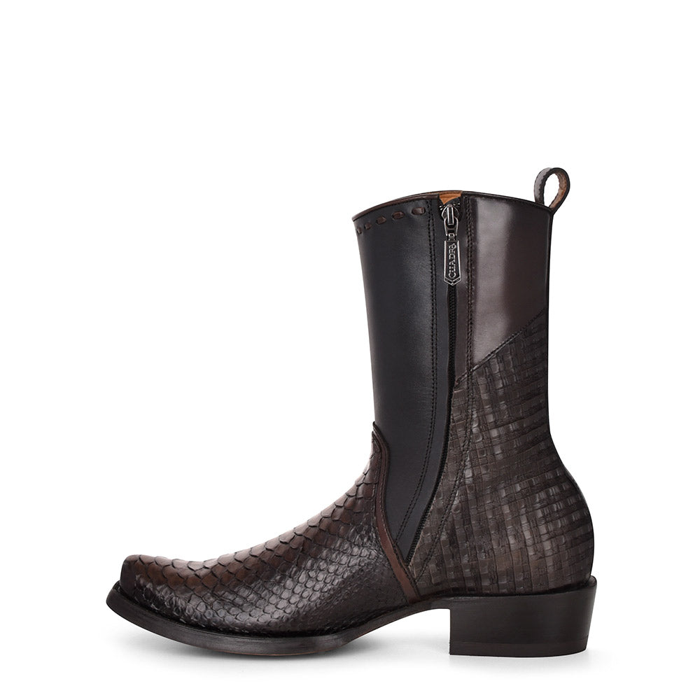 Lisboa Black Python Laser & Woven Zipper Narrow Square Toe