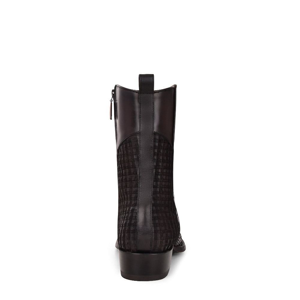 Lisboa Black Python Laser & Woven Zipper Narrow Square Toe