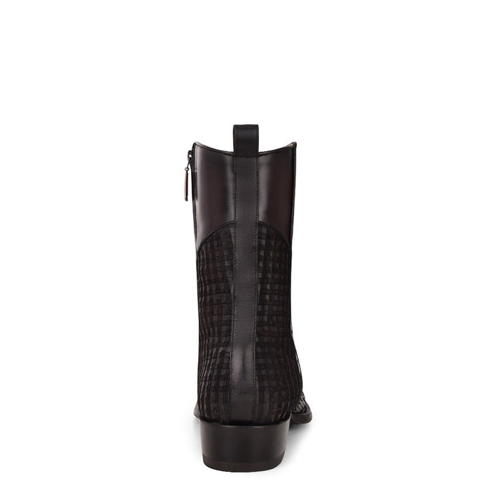 Lisboa Black Python Laser & Woven Zipper Narrow Square Toe
