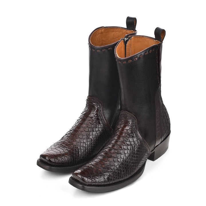 Lisboa Black Python Laser & Woven Zipper Narrow Square Toe
