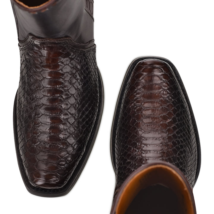 Lisboa Black Python Laser & Woven Zipper Narrow Square Toe
