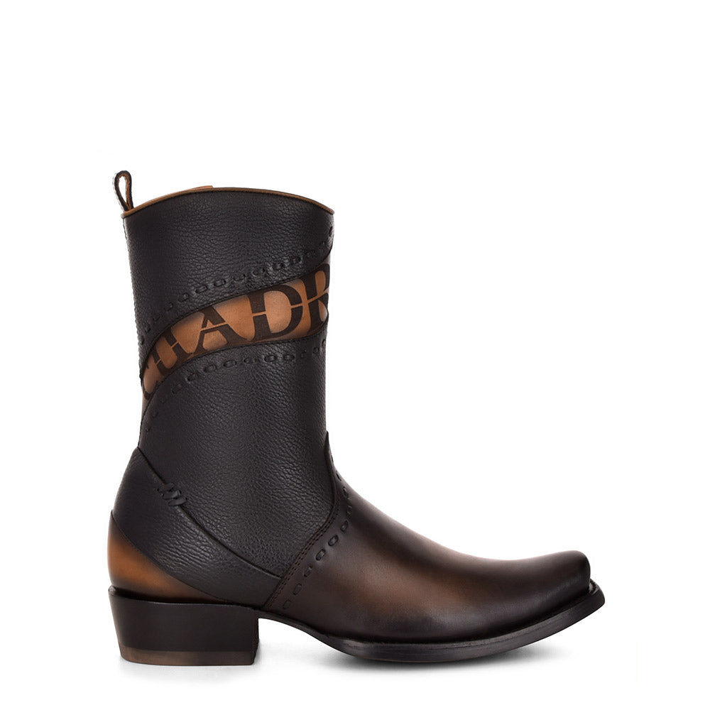 Viena Black & Woven & Zipper Narrow Square Toe