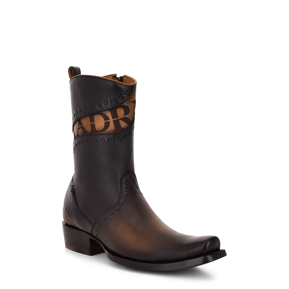 Viena Black & Woven & Zipper Narrow Square Toe