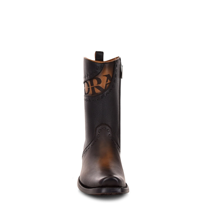 Viena Black & Woven & Zipper Narrow Square Toe