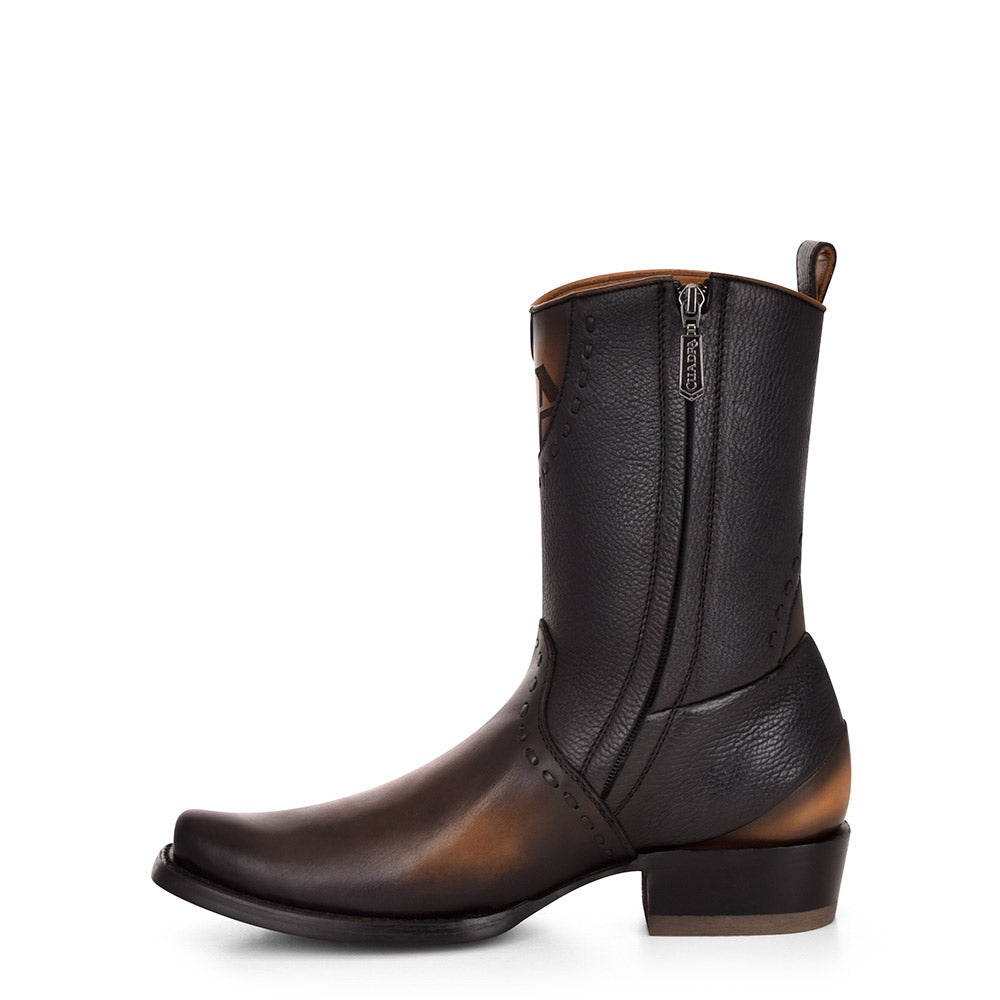 Viena Black & Woven & Zipper Narrow Square Toe