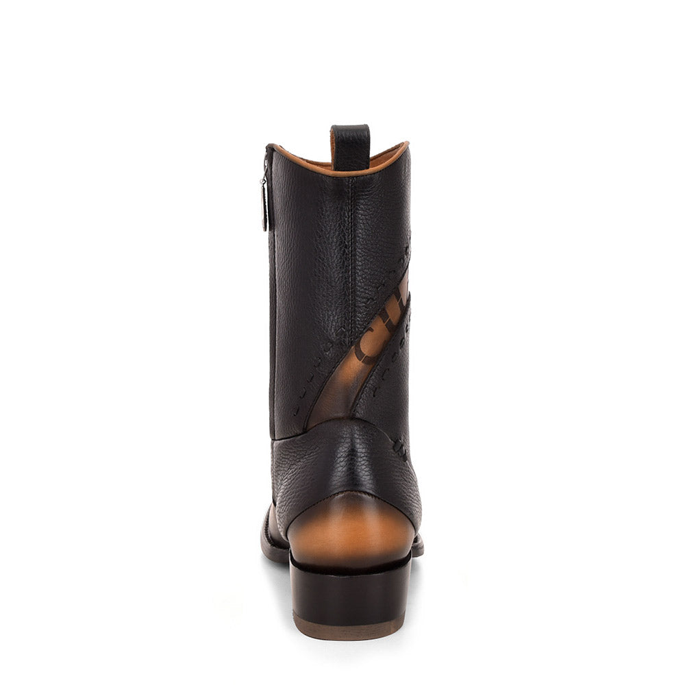 Viena Black & Woven & Zipper Narrow Square Toe