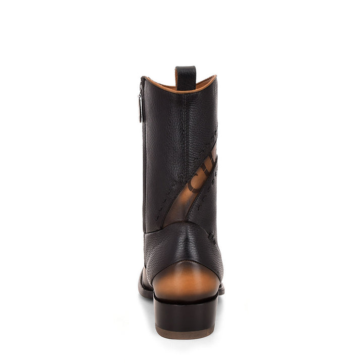 Viena Black & Woven & Zipper Narrow Square Toe