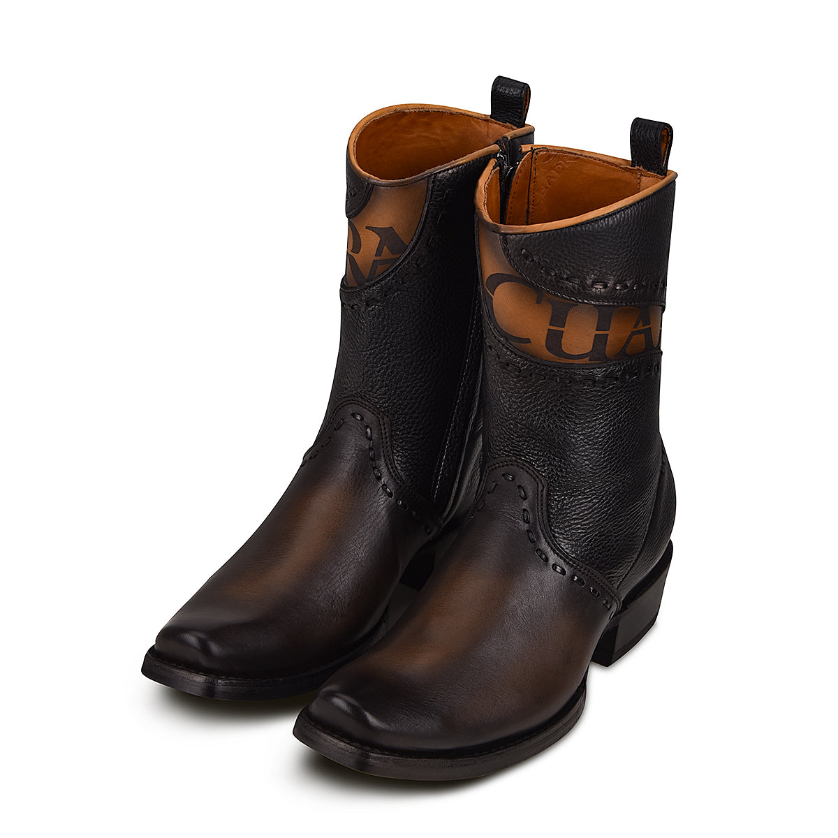 Viena Black & Woven & Zipper Narrow Square Toe