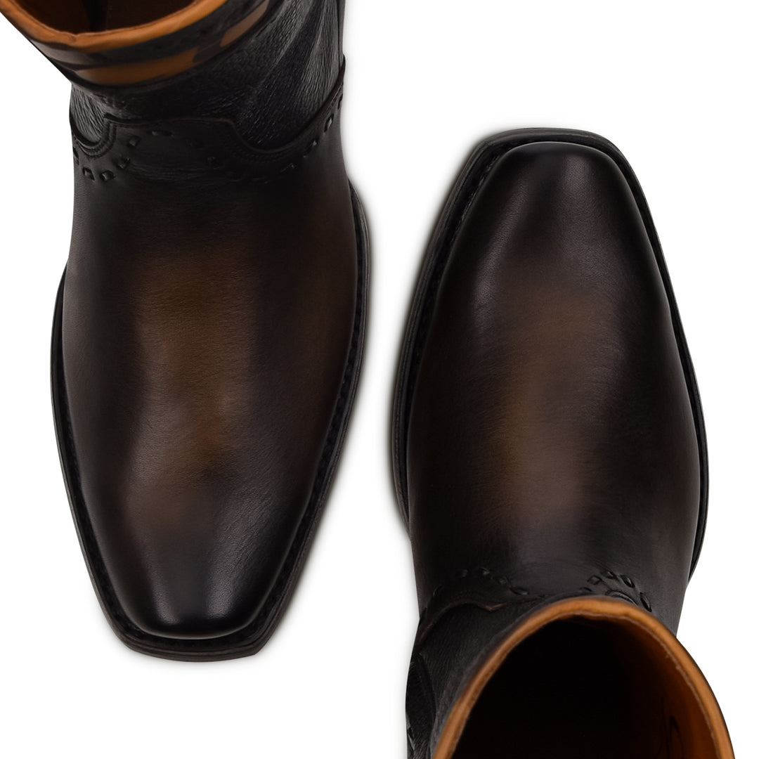 Viena Black & Woven & Zipper Narrow Square Toe