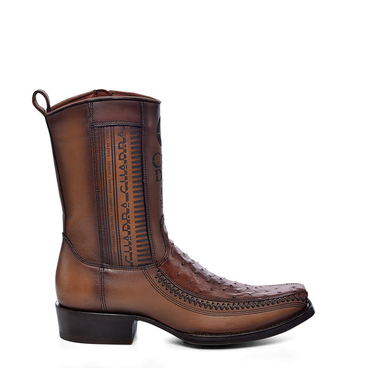 Moroni Chestnut Ostrich Laser & Woven Narrow Square Toe