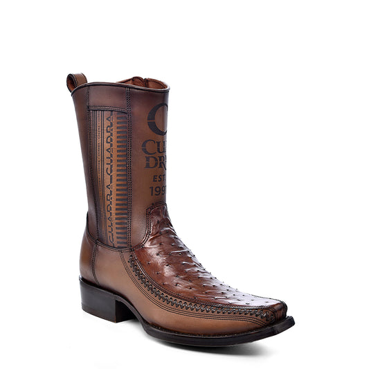 Moroni Chestnut Ostrich Laser & Woven Narrow Square Toe