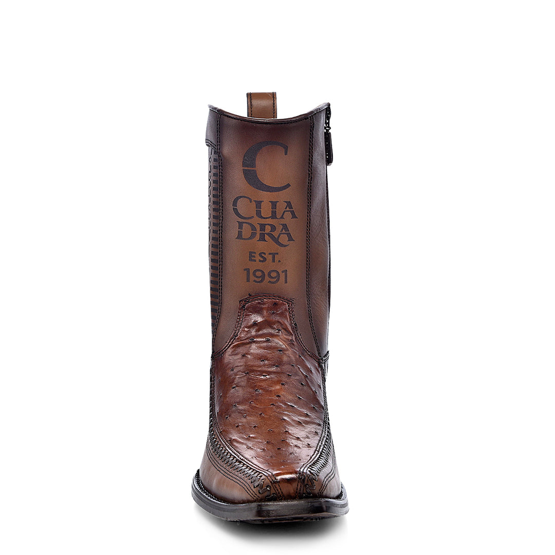 Moroni Chestnut Ostrich Laser & Woven Narrow Square Toe