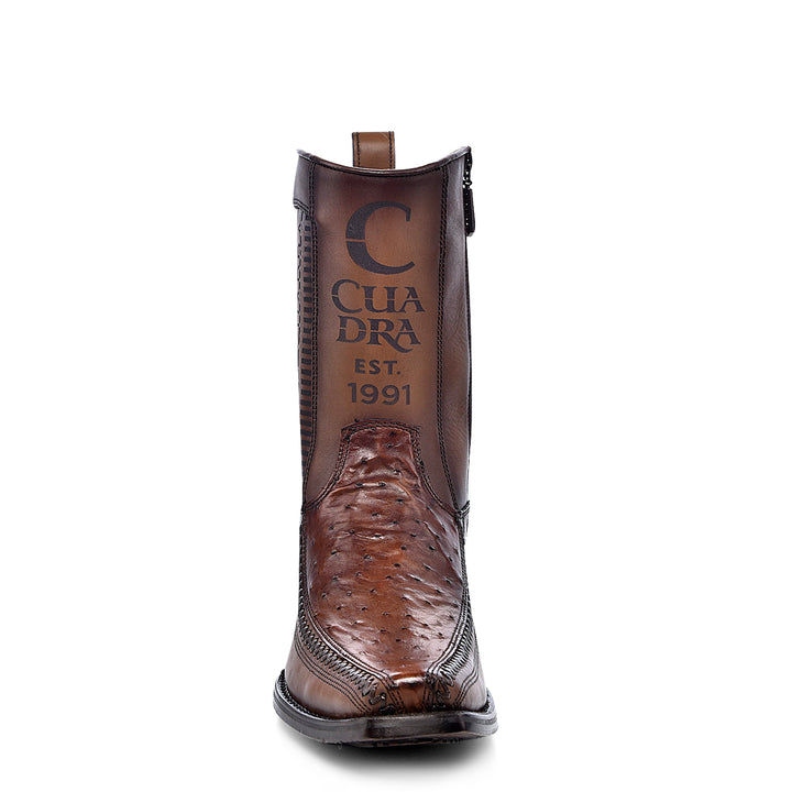 Moroni Chestnut Ostrich Laser & Woven Narrow Square Toe